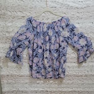 Hope & Harlow Peasant Blouse Floral Print With Bell Sleeves Womens M, Boho